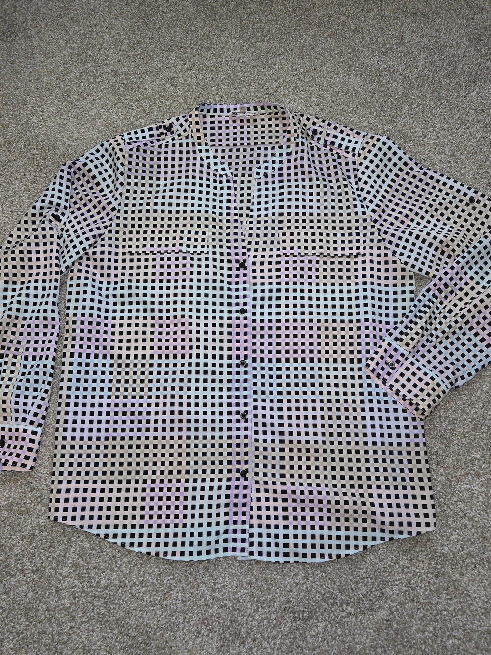 Men's Black & White Check Long-Sleeve Shirt